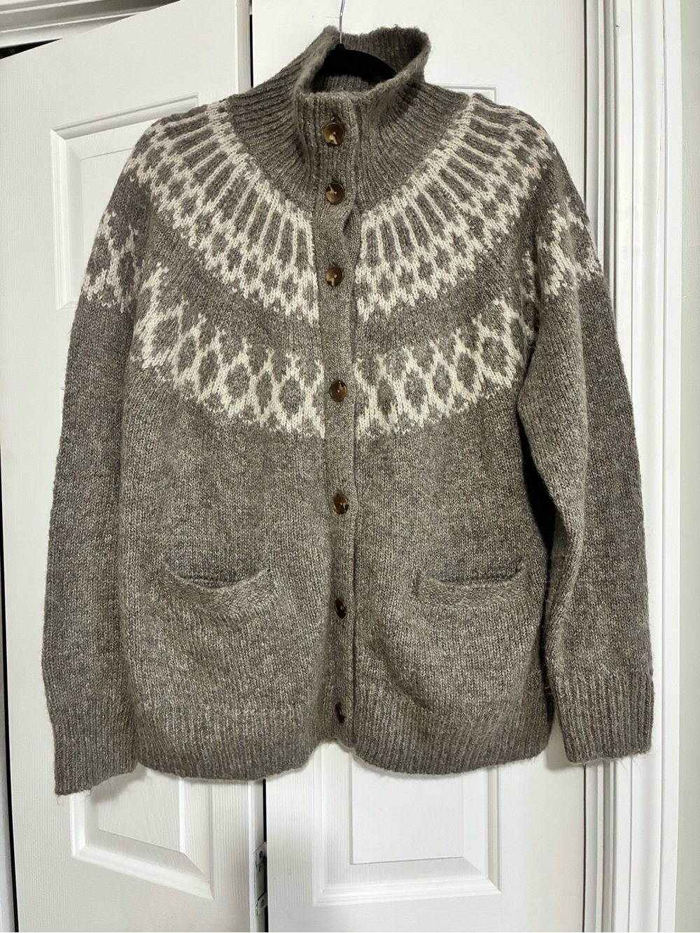 Alex Mill Taupe & Cream Fair Isle Turtleneck Sweater View 3